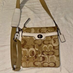 Y2K Coach Messenger Cream and White Tag Detail Bag